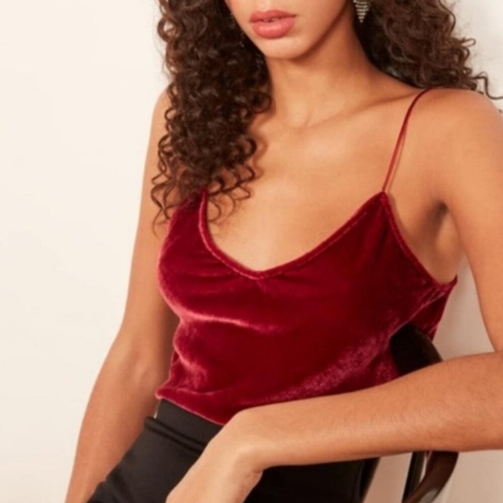 Reformation Velvet Burgundy Spaghetti Strap Tank Top